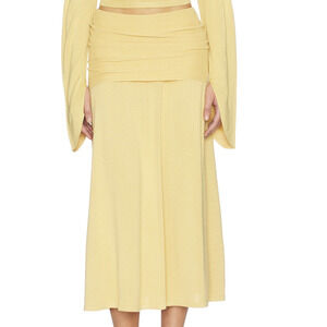NEW Aya Muse Rylin Midi Skirt Saffron Yellow Knit Foldover